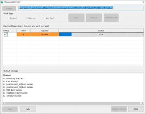 PhoenixCard_v4.2.7でuBIOX8のFWをeMMCに書込み中