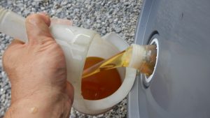 ジョッキにペール缶から注いでいるところ