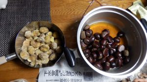 初の収穫は栗ご飯にした
