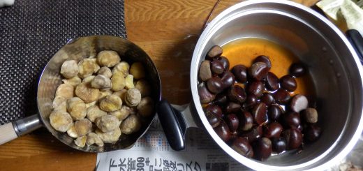 初の収穫は栗ご飯にした