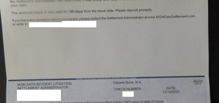 $59.34の小切手が届いた。しかし有効期限は半年